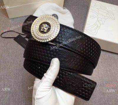 Exact Copy VERSACE Leather Belt with Silver Buckle - AAA Replica